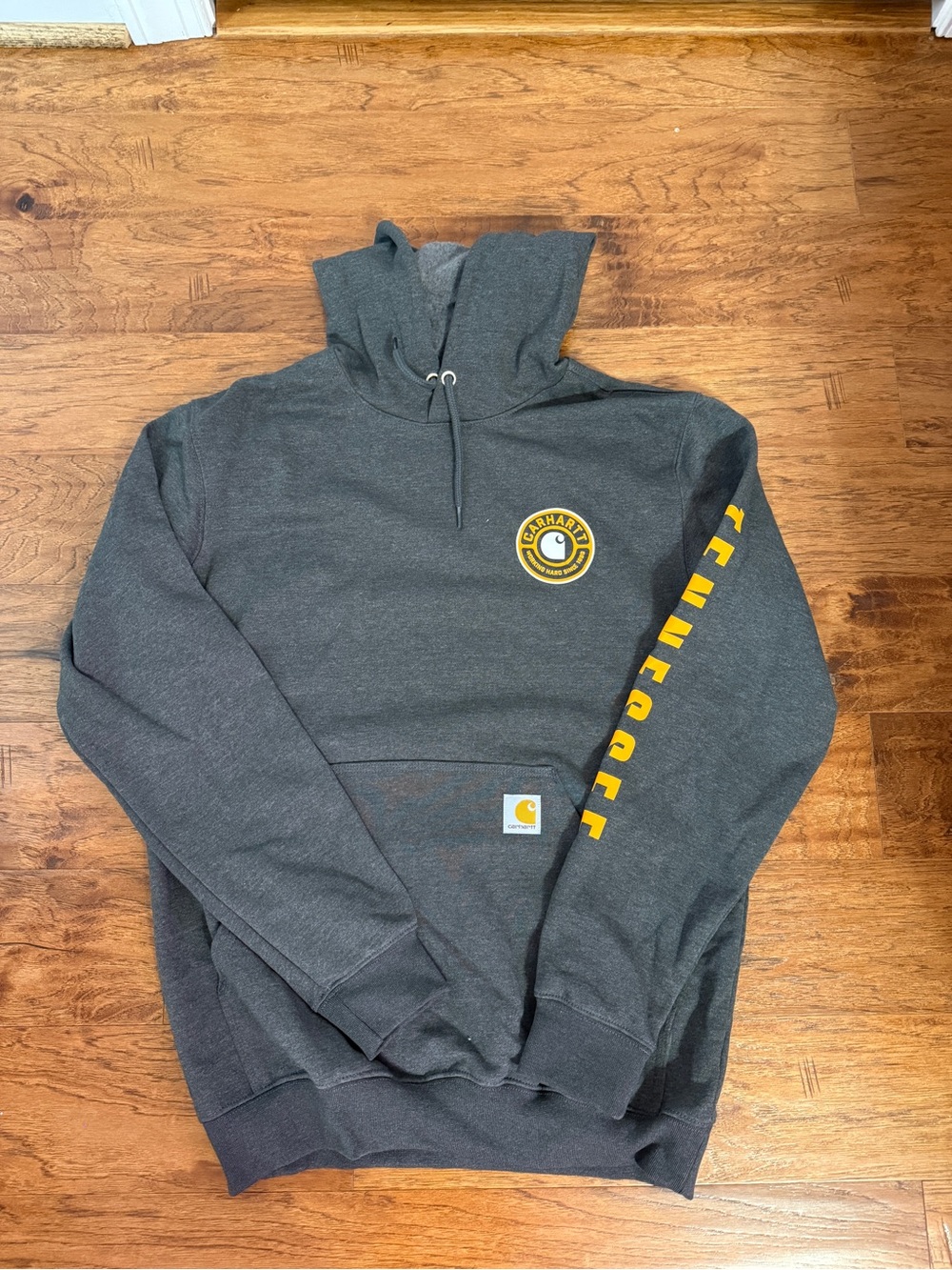 Carhartt Men’s Charcoal Crewneck Hoodie with Yellow Tennessee Sleeve Print